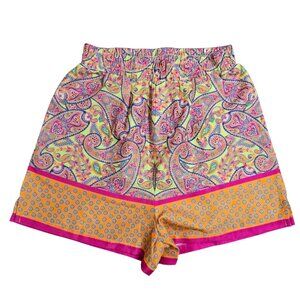 Lilly's Kloset Women's Colorful Paisley Print Elastic Waist Shorts Pockets Small